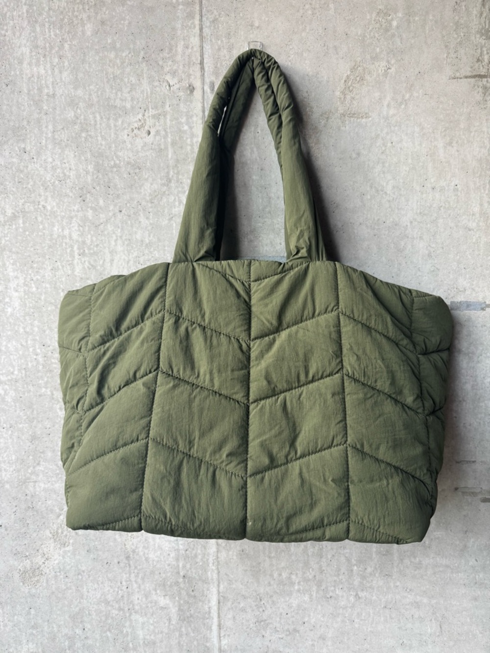 A New Day Olive Green Quilted Tote Bag
